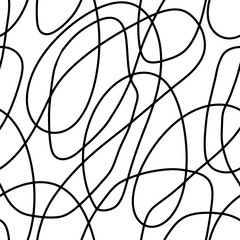 Scribble seamless pattern. Abstract careless lines hand drawn contrast black and white illustration. Continued lines ink drawing style, energetic scratches, artistic scribbles, free hand style	