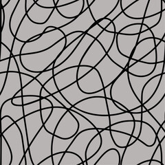 Vector scribble seamless pattern. Abstract careless lines hand drawn contrast black and white illustration. Continued lines ink drawing style, energetic scratches, artistic scribbles, free hand style