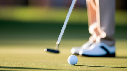 Golf Player Putting Ball into Hole &ndash; Precision and Focus with Blurred Background