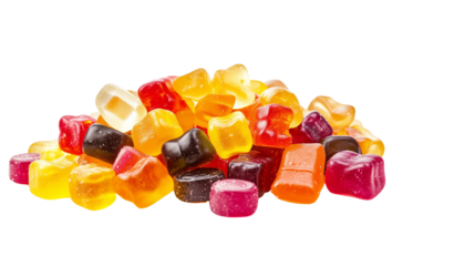 Pile of gummy candies isolated on Transparent PNG format background. 