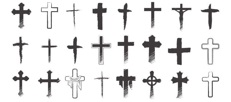 Grunge style collection of Christian crosses vector illustration. Icon Symbol to celebrate Easter holiday