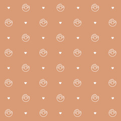 Abstract seamless pattern with doughnut. Retro checkered brown background.