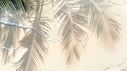 Obraz premium Tropical beach scene with palm shadows on sandy shore