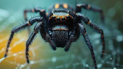 Spider Close-Up: A macro shot of a spider showcasing intricate detail and texture, capturing the fascinating world of arachnids and their webs. 