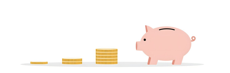 Fototapeta premium Increasing Savings Requires Discipline And Patience, Accumulating A Stack Of Coins And Utilizing A Piggy Bank Over