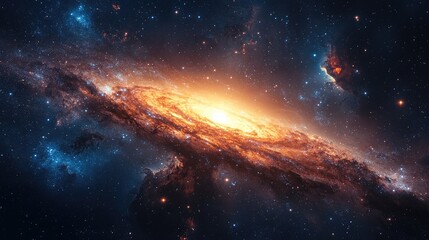 Galactic Symphony: A swirling spiral galaxy bursts forth in a vivid display of celestial beauty, its swirling arms of stars and gas painted against the backdrop of the cosmic night.