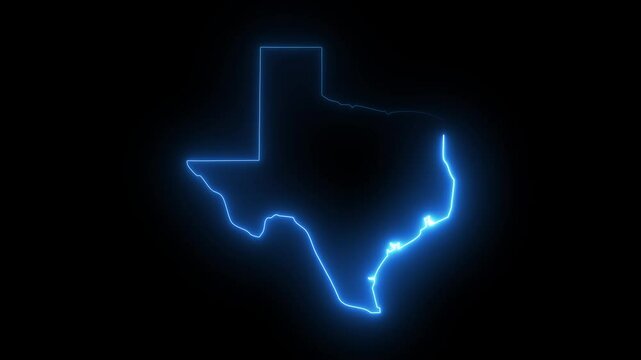 Glowing neon Texas map icon animation with blue color.