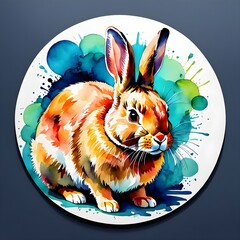 Watercolor painting with a rabbit in pop art style in a circle.