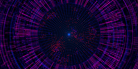 Fototapeta premium Big Data complex round graph. Quantum computing universe. Cyber space of AI technology. Futuristic graph. Digital information presentation. 