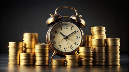 Gold Alarm Clock with Coin Stacks