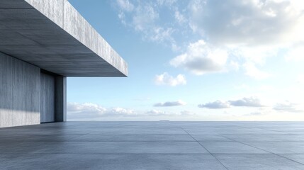 Obraz premium A clean grey urban scene, minimalist wind, blue sky with a touch of cloud, bottom edge modern architecture, modern feel, studio light, UHD, high quality, 