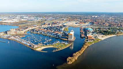 Naklejka premium Aerial from the city and harbor from Harderwijk in the Netherlands