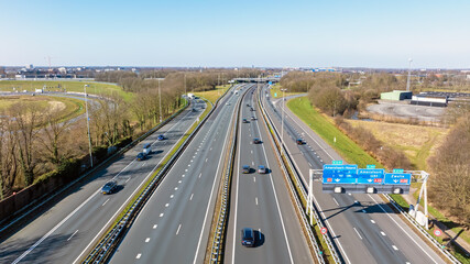 Aerial from the highway A1 near junction Hoevelaken Amersfoort in the Netherlands