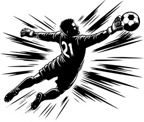 A Soccer Goalkeeper Making A Big Save, Black And White Football Silhouette © Dan
