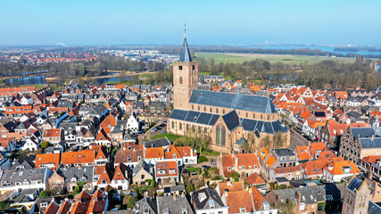 Aerial from the historical city Naarden with the Grote Kerk in the Netherlands