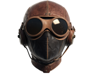 vintage aviation pilot helmet featuring leather padding and round goggles, exuding sense of adventure and nostalgia for early flight. This unique piece captures spirit of aviation history