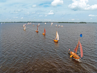 Aerial from admiral sailing on the Heegermeer in Friesland the Netherlands