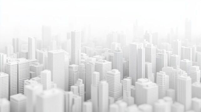 minimalist city with a lot of white but with a pearlescent and iridiscent touch really subtle but really futuristic and clean hiperrealistic, add blur effects and some parts 