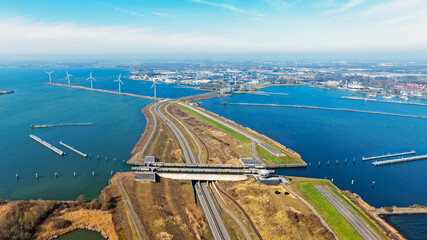 Aerial from naviduct Krabbersgat near Enkhuizen in the Netherlands.