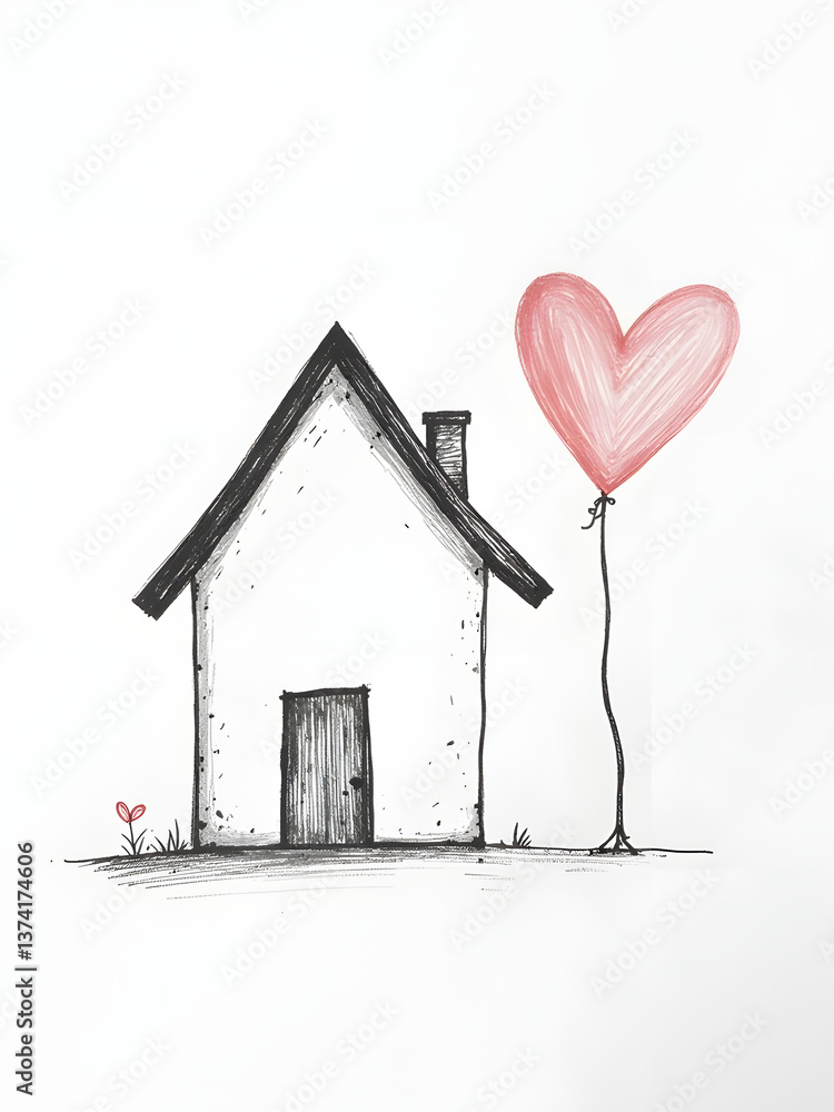 Aufkleber A House And A Heart Are Drawn On A Simple Paper With No Complex Design Involved In The Illustra