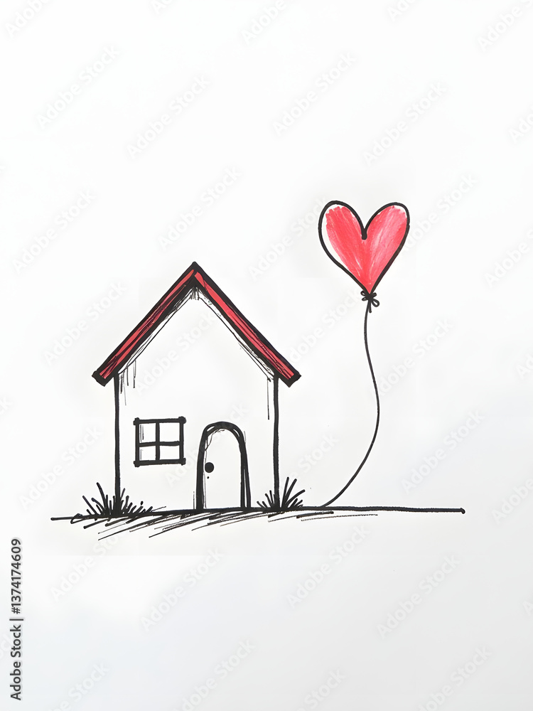 Aufkleber A House And A Heart Are Drawn On A Simple Paper With No Complex Design Involved In The Illustra