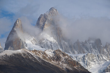 Fitz roy patagonia mountain in clouds 