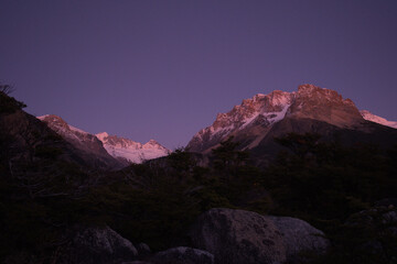 Sunrise with snow capped mountains at Fitz Roy