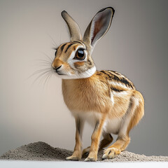 Curious Young Rabbit with Striped Fur