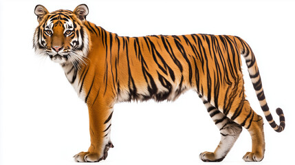 Powerful Tiger in Striking Pose on White Background