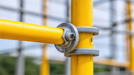 Close-up of yellow metal scaffolding structure