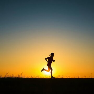 silhouette of a woman running on sunset