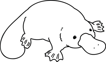 Simple and cute Platypus illustration with only outlines