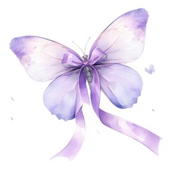 Fototapeta premium Purple coquette butterfly illustration watercolor ribbon.