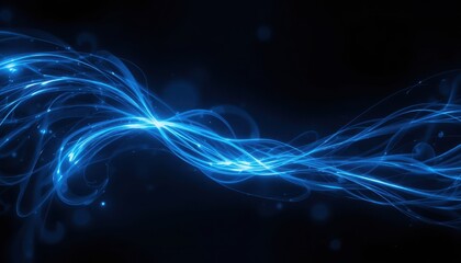 Dynamic blue light waves abstract space digital art dark background close-up energy concept