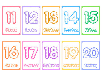 Colorful number flashcards for kids' learning. Perfect for teaching counting and number recognition.