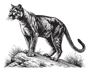 Obraz premium puma panther woodcut engraving vector illustration