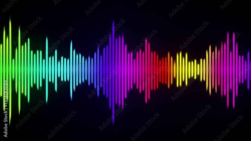 Poster witness the energy of sound: a dynamic animation features vertical bars pulsating and dancing in a s