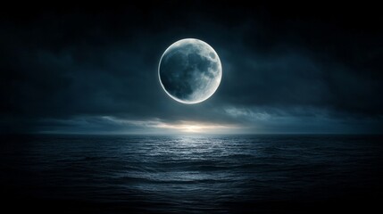 Crescent moonlight over the city sky nighttime ocean view with urban serenity