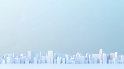 White cityscape background with buildings and skyscrapers on a light blue gradient, 3D rendering illustration of an urban landscape with copy space, minimalist style, high resolution, highly detailed