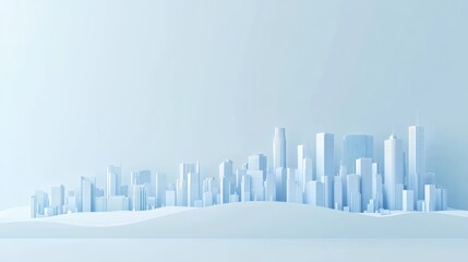 White cityscape background with buildings and skyscrapers on a light blue gradient, 3D rendering illustration of an urban landscape with copy space, minimalist style, high resolution, highly detailed