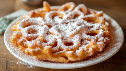 Fresh funnel cake with powdered sugar. 