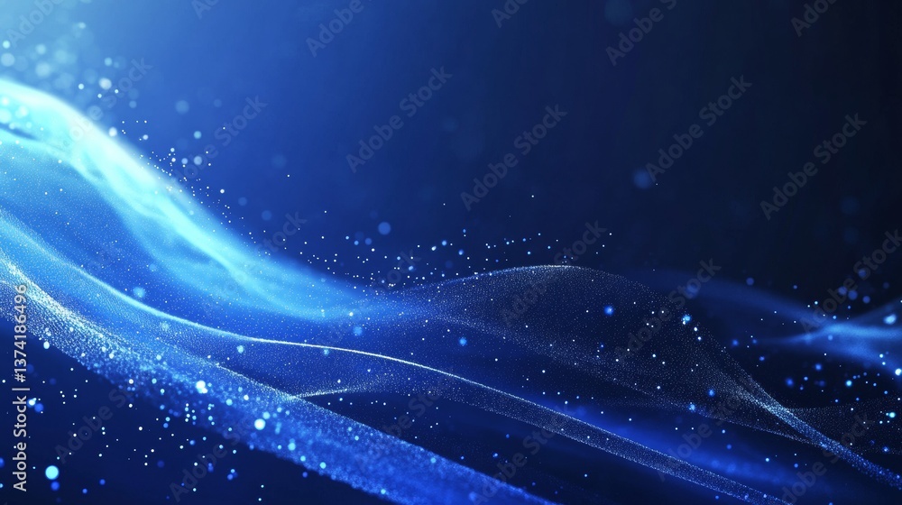 Canvas Prints abstract background with a blue gradient, a futuristic cityscape, and flowing lines of light in the 