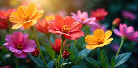 Fototapeta premium Vibrant closeup of blooming plant flowers, spring, vibrant