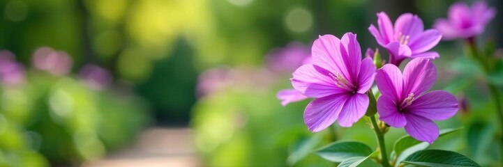 Fototapeta premium Vibrant purple flowers blossoming beautifully in a lush garden setting, nature, vibrant