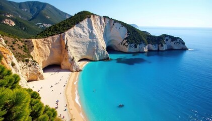 Vibrant coastal cliffs overlooking turquoise waters of Cala Goloritze and Cala Sisine in Sardinia, Italy, Sardinia,  Cala Goloritze