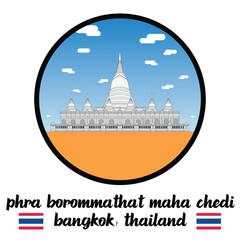 Circle Icon Phra Borommathat Maha Chedi. Vector illustration
