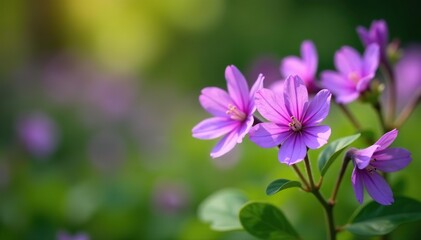 Fototapeta premium Vibrant Purple Hesperis flowers bloom in Florida's natural landscape, showcasing delicate petals and green leaves, bloom, flora