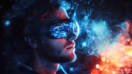 Futuristic vr goggles man