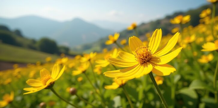 Vibrant yellow Meskel flowers blooming during Enkutatash celebration in Ethiopia,  celebration,  floral
