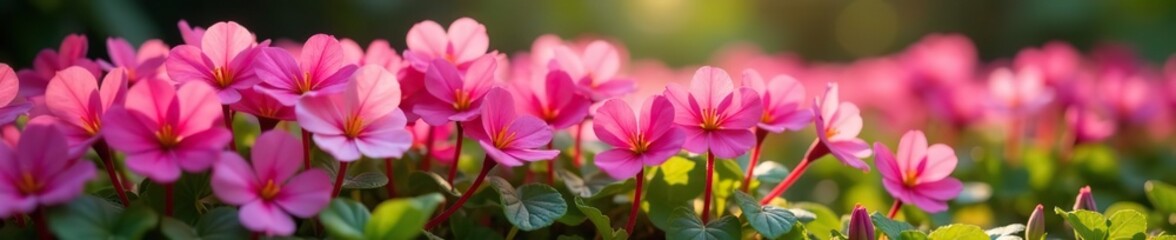 Vibrant Pink Carpet Oxalis flowers blooming in St Gallen Switzerland garden,  St Gallen,  Pink Buttercups
